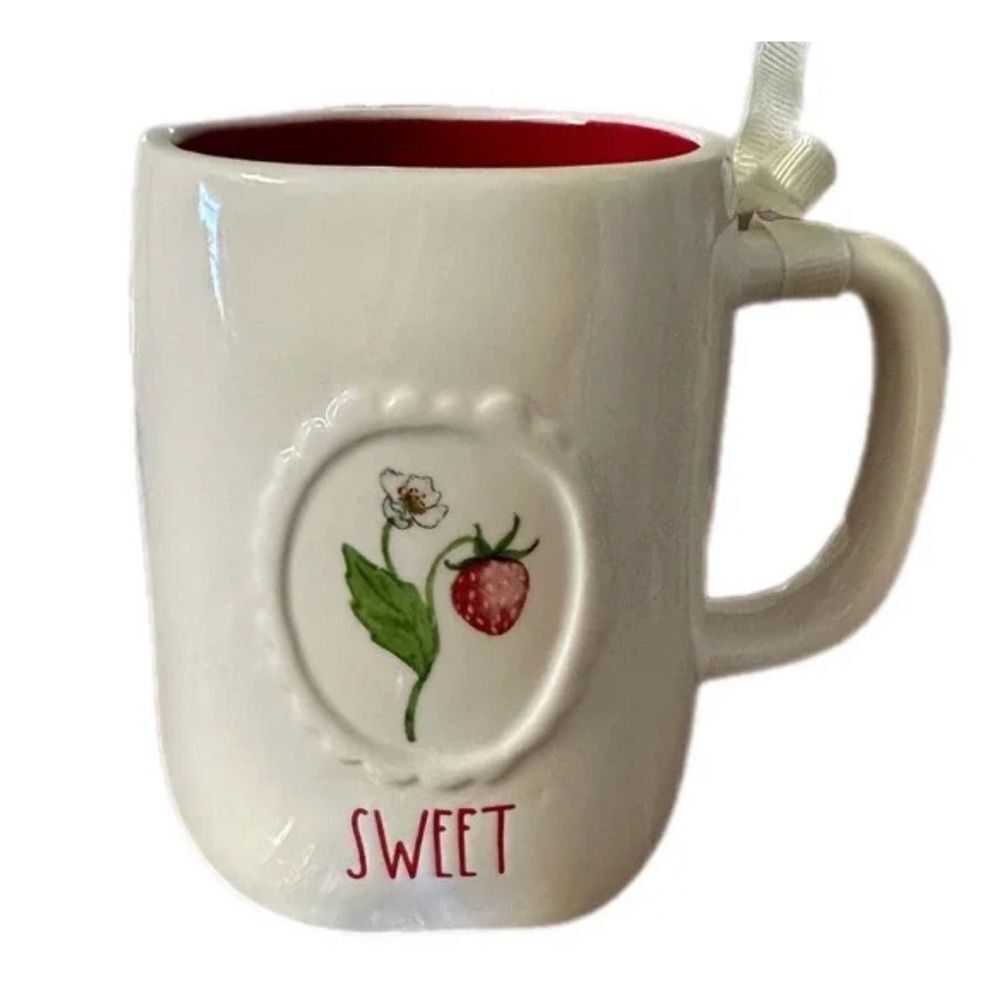 RAE DUNN. Set of 2 White Red SWEET Strawberry Graphic Artisan Collection Mugs